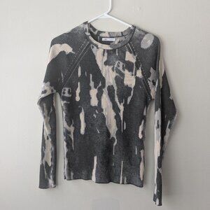 ZARA Crew Long Sleeve Sweater Tie Dye Bleach Grey Cream Ribbed Size M Medium